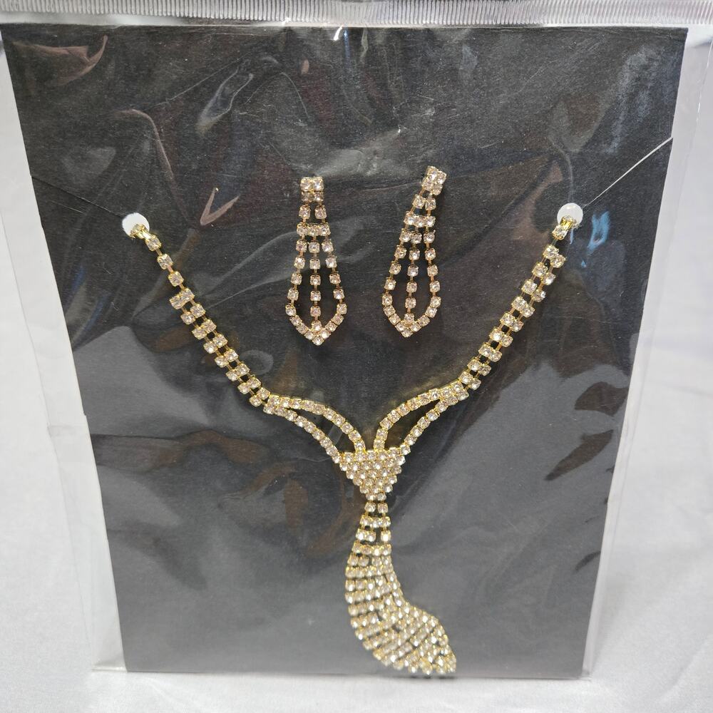 Clear Crystal Gold-Tone Necklace & Earring Set
